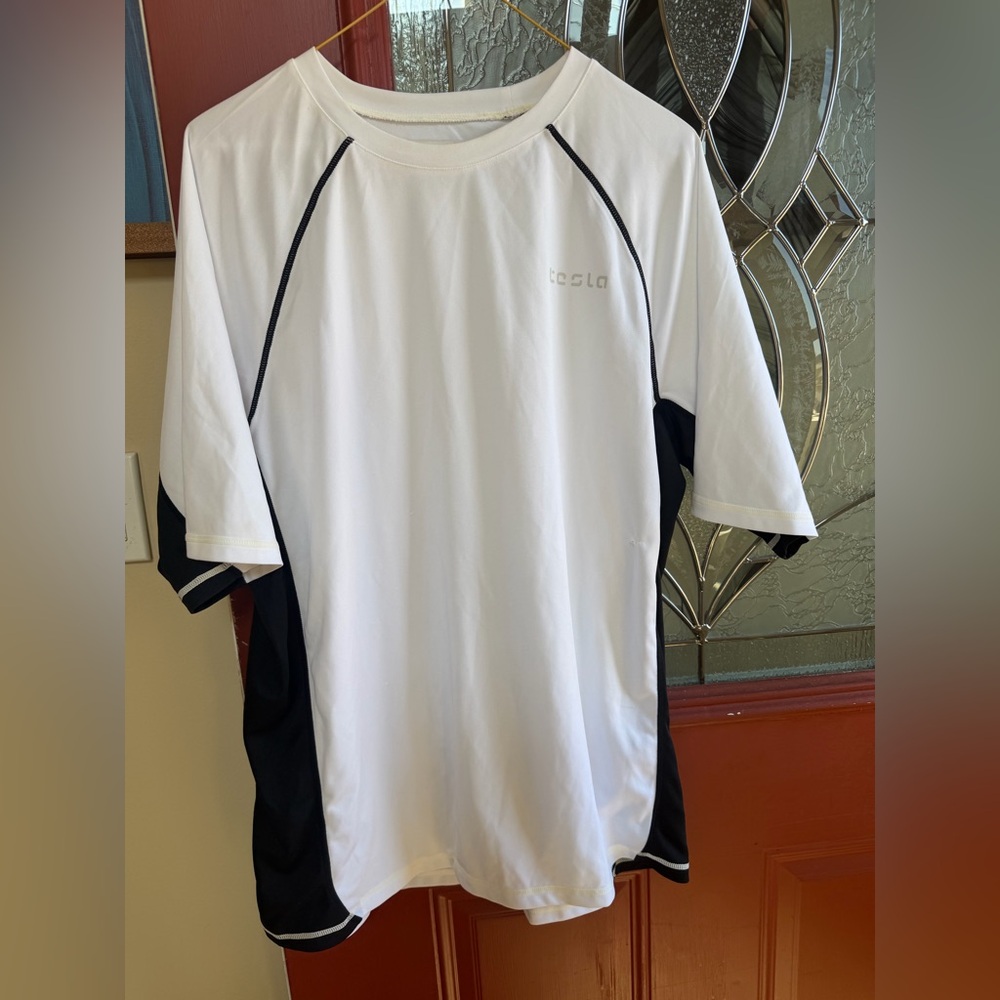 Tesla White and Black Short-Sleeve Athletic Tee